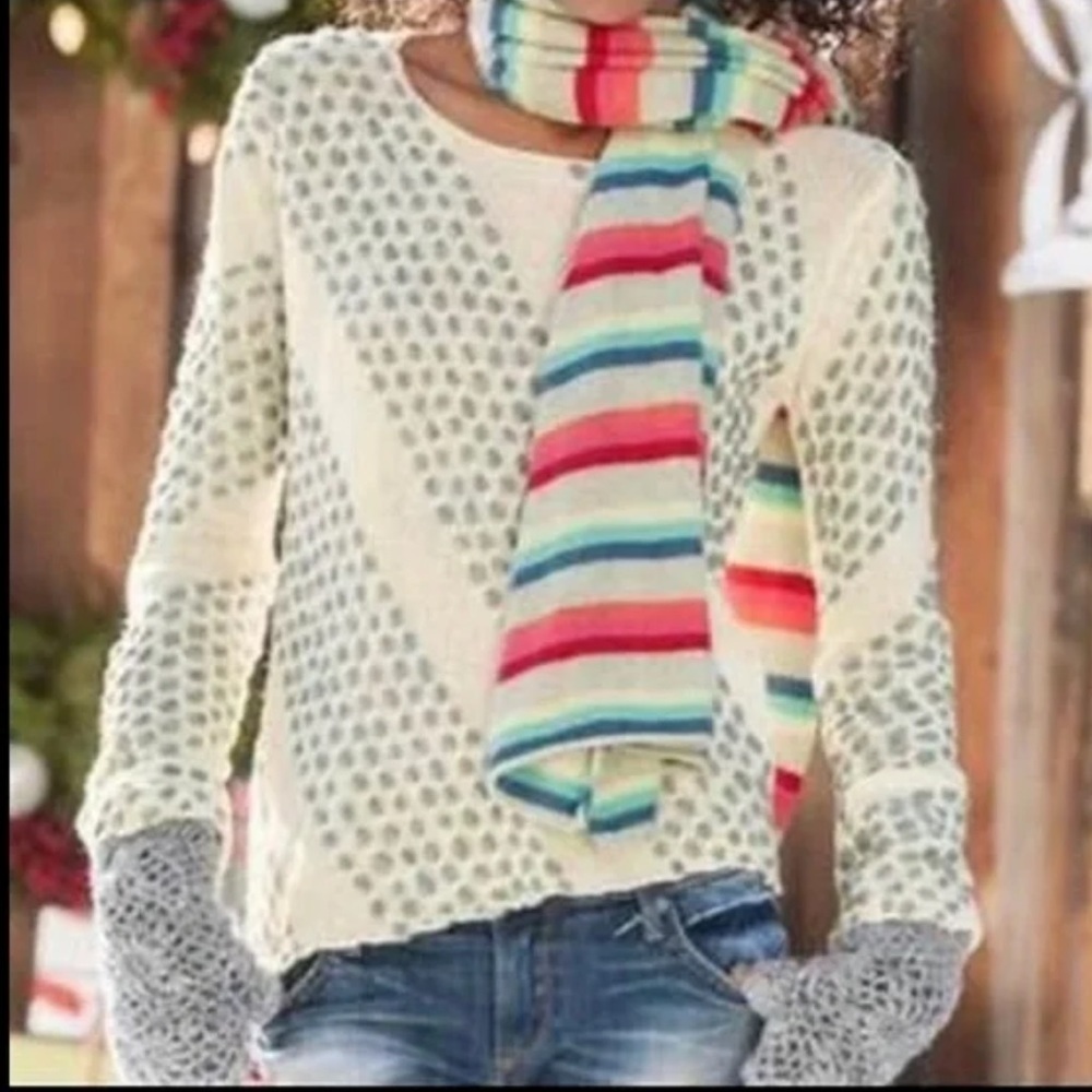 Sundance Lambswool Cream and Grey Asymmetrical Sweater